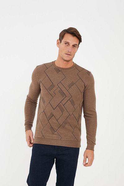 Maccali Men's Geometric Print Basic Winter Long Mink Sweatshirt