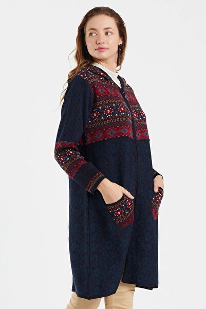 luvise Women's Ethnic Patterned Hooded Zippered Cardigan