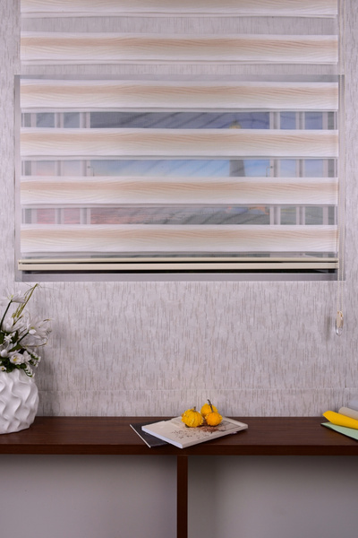 Setekshome Krem Kendinden Desenli Etek Dilimsiz Ds 11714-v1 Zebra Stor Güneşlik Perde