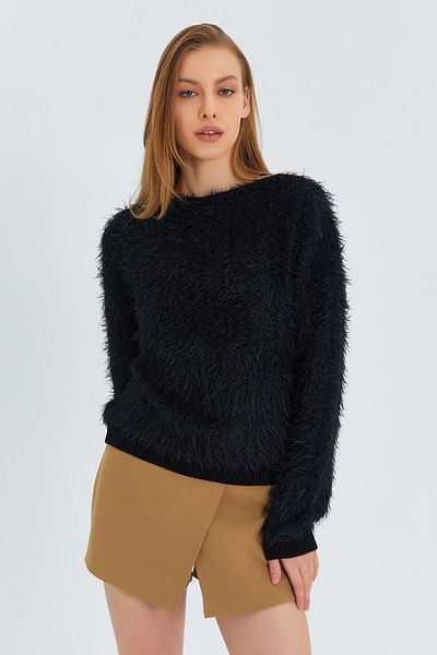 Mixray 6918 Black Long Bearded Women's Sweater