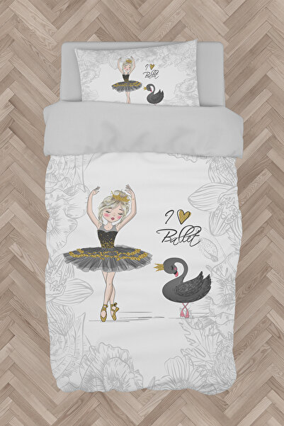 BAMBAŞKA MODA طقم غطاء لحاف للأطفال بنمط راقصة الباليه والبجعة - BMN-8264