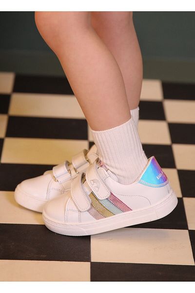 kids A more White Leather Girl's Velcro Festival Shoes