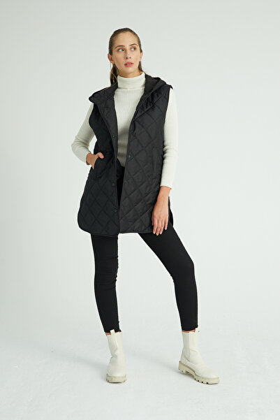 Wise Vestă cu glugă supradimensionată din material matlasat pentru femei