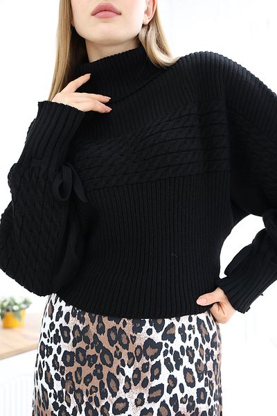VEGENZE Pulover de damă, cu model de tricotat cu păr negru, cu mânecă liliac