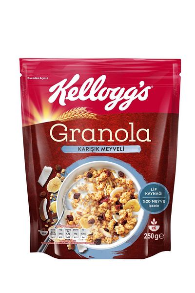 Kellogg's 250 g Mixed Fruit Granola - 45% Oat, 20% Dried Fruit, Fiber Source