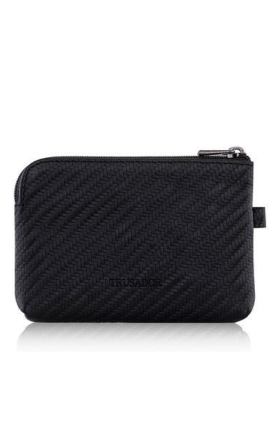 Trusador Milano Carbon Unisex Mini Wallet - Φερμουάρ, Γνήσιο δέρμα, RFID Protect Carbon
