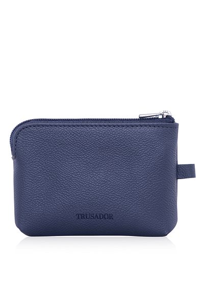 Trusador Milano Navy Blue με φερμουάρ Mini Size Pouch Πορτοφόλι Unisex Γνήσιο δέρμα Rfid Protected
