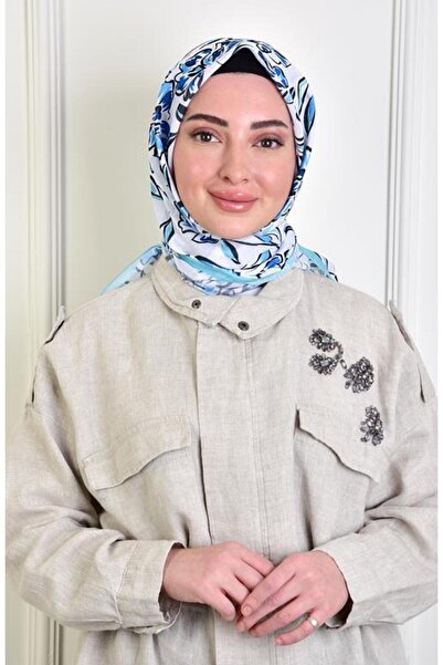 BURDEN IPEK Azalea Soft Aqua Patterned Cotton Scarf