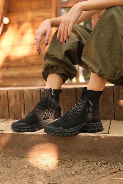 Guja Women's 24K310 Black Lycra Knitwear Sneaker - Casual Sports Boots with Platform Padding and Thick Soles
