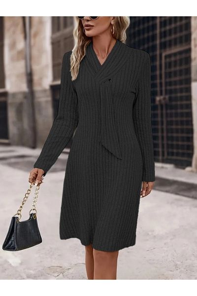 REKA MODA Women's Long Sleeve Cross Snap Tie Neck Hooded Camisole Short Dress
