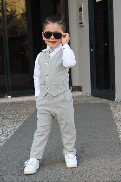 Z KİDS Baby Boy Set with Gray Striped Vest