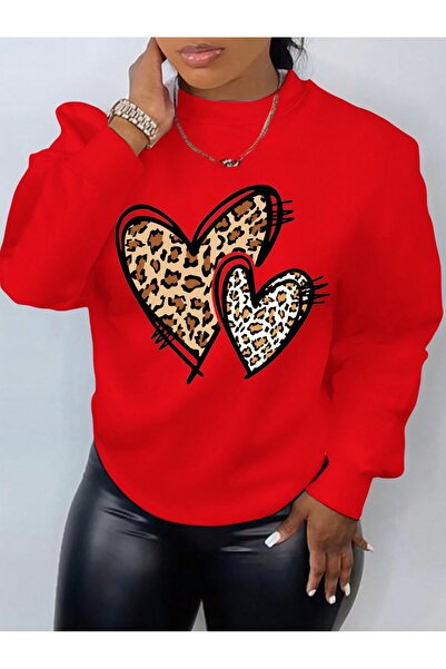 Eritqaa 2 Heart Printed Crew Neck Sweatshirt
