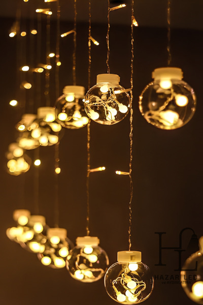 Hazar Led 3M Top Perde Led Işık Gün Işığı 8 Fonksiyonlu Eklenebilir Küre Topl...