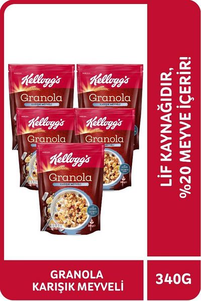 Kellogg's 5 Granola Mixed Fruit - 45% Oats, 20% Dried Fruit, 340g