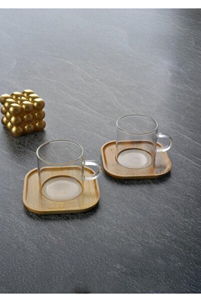 HomeTarz Set of 2 Coffee Cups - Set of Coffee Cups with Bamboo Plates - 4 Pieces - 100 ml