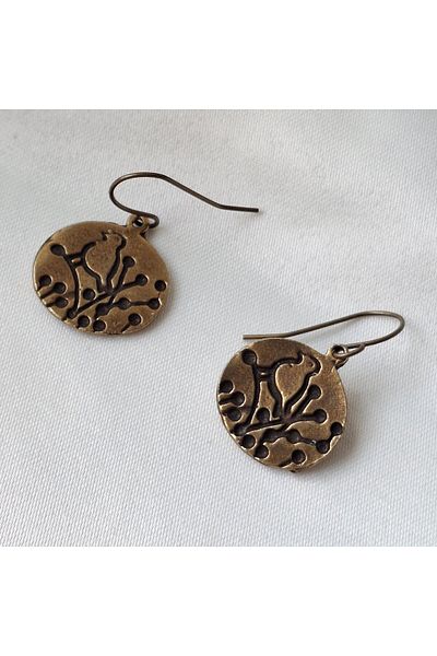 azra takı tasarım Handmade copper color casting dangle bird figure women's earrings