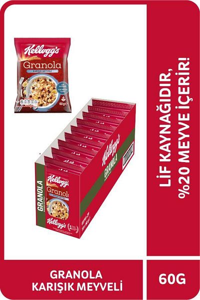Kellogg's 60 g X10 Fruit Granola - 45% Oat, 20% Dried Fruit, Fiber Source