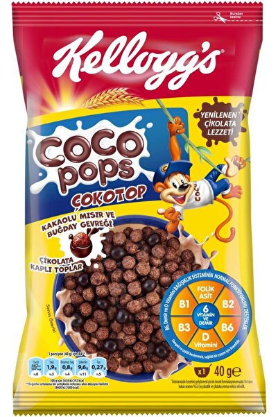 Kellogg's Coco Pops Çokotop Kakaolu Buğday Ve Mısır Gevreği 40 G X24 Adet, 7 Vitamin Ve Demir Içerir