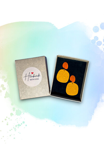 Arya Planet MuffyClay Özel Tasarım, Polimer Kil Sallantılı Sarı Küpe - Sunflare