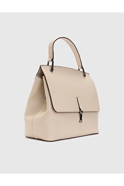 İLVİ Aires Hakiki Floter Deri Krem Kadın El Çantası
