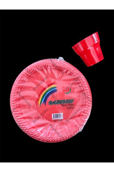 partideyince Plastic Hard Plate Cup Fork Red Color Set of 25