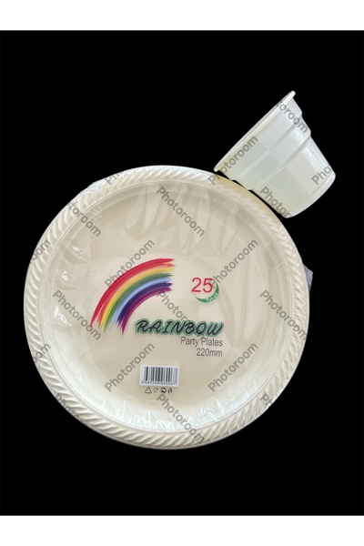 partideyince PLASTİK SERT TABAK BARDAK ÇATAL BEYAZ (KREM) RENK 25 KİŞİLİK SET