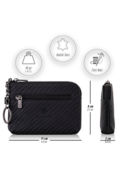 Trusador Milano Carbon Unisex Mini Wallet - Zip-Up, Genuine Leather, Rfid Protection Carbon