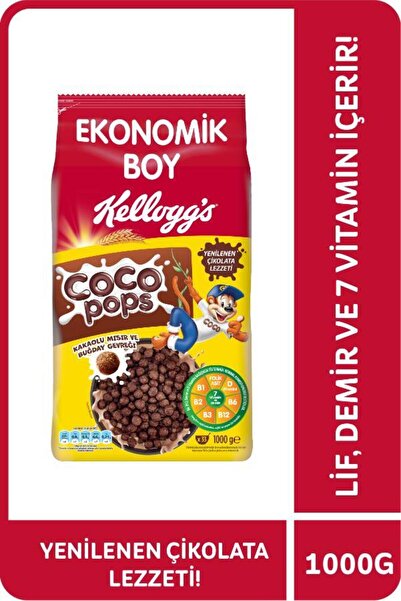 Kellogg's Coco Pops Kakaolu Buğday Ve Mısır Gevreği 1000 G,lif, Demir Ve 7 Vitamin Içerir