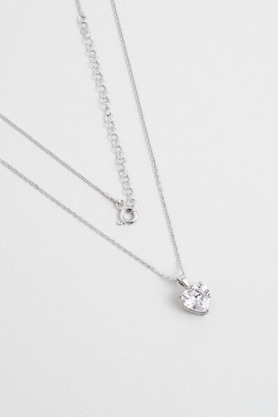 So CHIC... Gizemli Kalp 18 Ayar Beyaz Altın Kaplama 45 Cm Gümüş Kolye