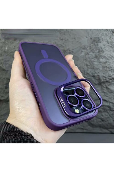 m.tk moveteck Apple İphone 16 Pro Uyumlu Kılıf Standlı Mat Magsafe Metal Tuşlu Kamera Lens Hediyeli Flet Kapak