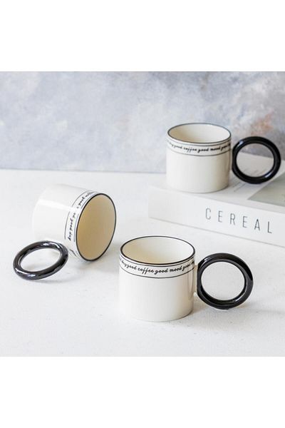 MİEN Mien Durable Patterned Porcelain Ring Handle Mood Mug 1 Piece