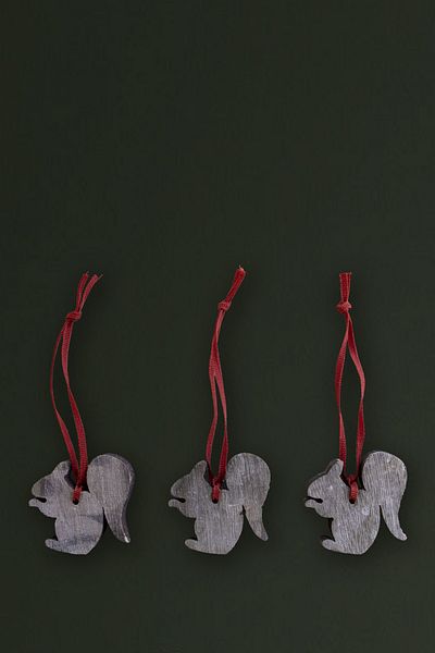Barine Squirrel Shaped Wooden Christmas Ornament 5 cm Set of 4