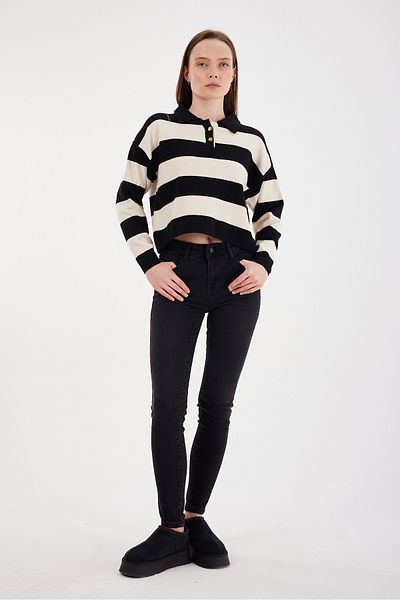 POODLE Pulover de damă cu gât polo crop tricot