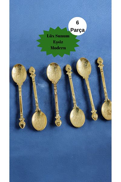 CHANCE GİFT Vintage 6-Piece Tea & Coffee Spoon Gold Jam Spoon Spice Spoon Luxury Spoon Decorative Presentation Spoon