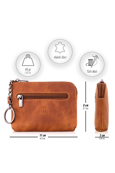 Trusador Milano Tan Zippered Mini Size Pouch Wallet Unisex Genuine Leather Rfid Protected