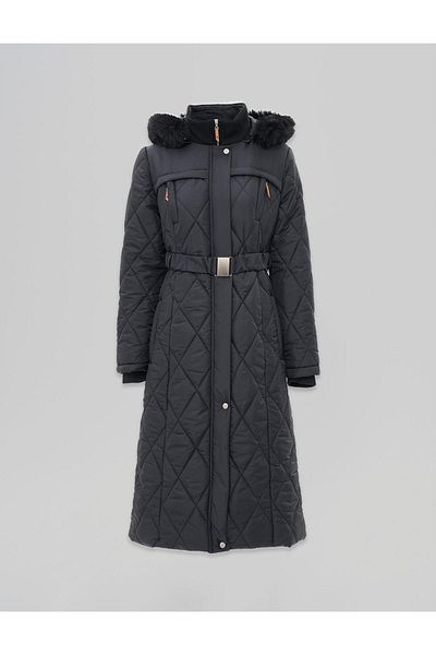Kayra Stand Collar Zipper Detailed Quilted Coat
