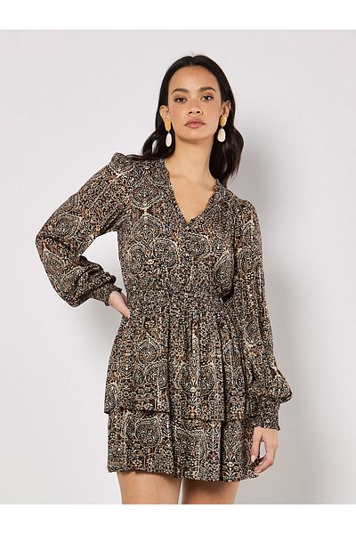 Apricot Minikleid mit Volksmotiv