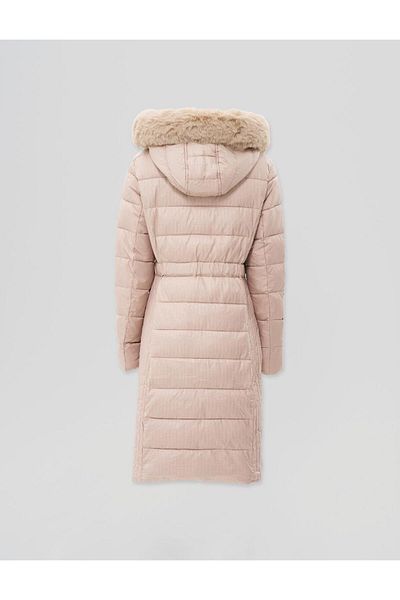 Kayra Beige Faux Fur Hooded Anorak Coat