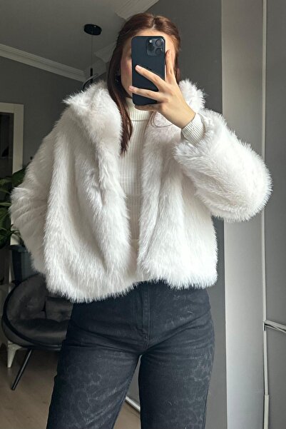 Lusenta Κοντή γούνα με κρυφή τσέπη -Λευκό