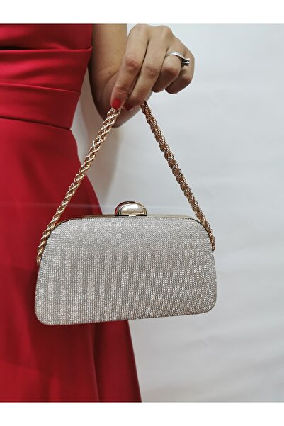 BEEGİ CONCEPT KADIN BİG TAŞLI ALTIN ABİYE CLUTCH GECE ZİNCİRLİ DÜĞÜN ÇANTASI