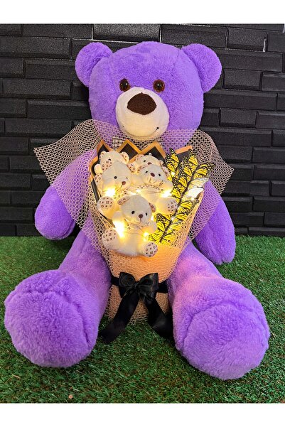 lenostra Kiz Arkadasa Hediye 80cm Mor Ayıcık Ve Kelebekli Ledli Ayıcık Buketi...