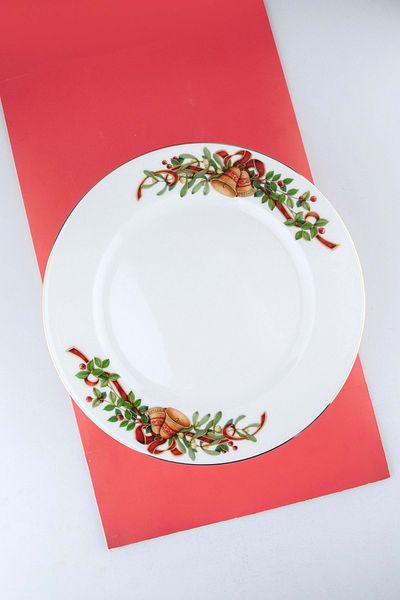 Bursa Porselen Dekor Christmas Bells Gold Metal Pedestal Plate