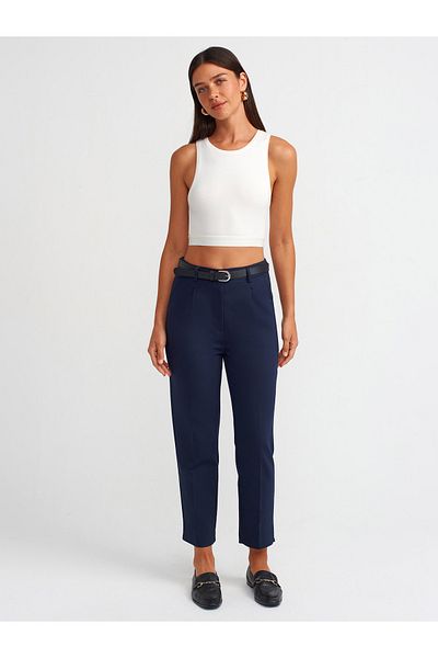 Dilvin 71521 Belted Smart Pants-Navy