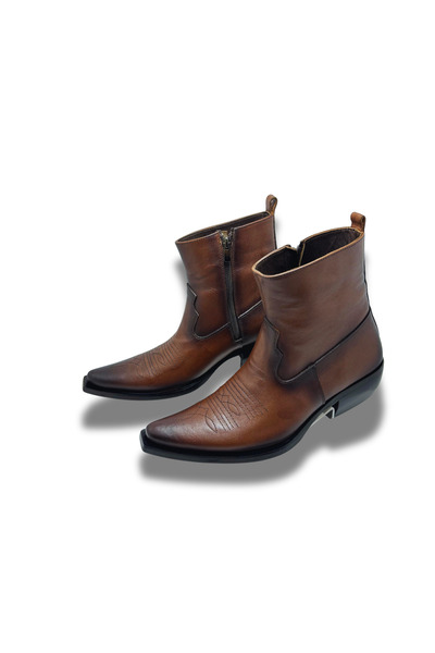 bayscarpa man Hakiki Deri Western Bot Taba Armalı Fermuarlı