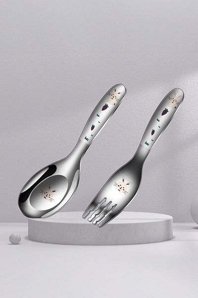 Chavin 316 Steel Rabbit Print Baby & Kids Spoon and Fork Set Cin616