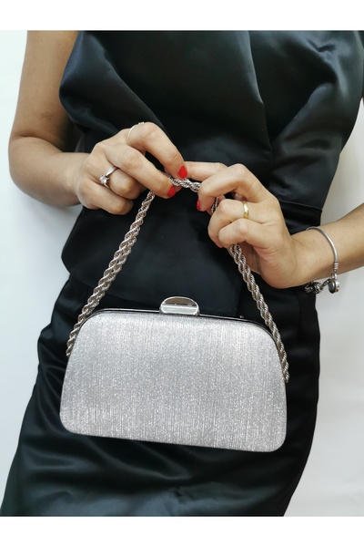 MODA Soave Collection Kadin Abi̇ye Lazer Gümüş  Parlak Zi̇nci̇rli̇ Düğün Gece...