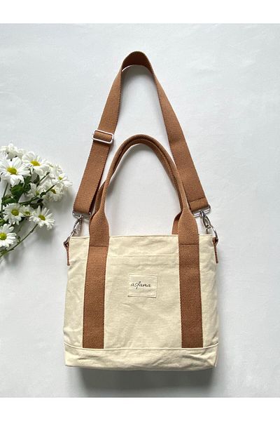 ASFAMA Zippered Canvas Bag - Tote Bag with Shoulder Strap