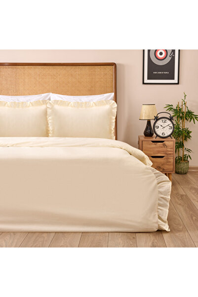 Evidea Set de lenjerie de pat dublu cu volane moale de culoare piatră