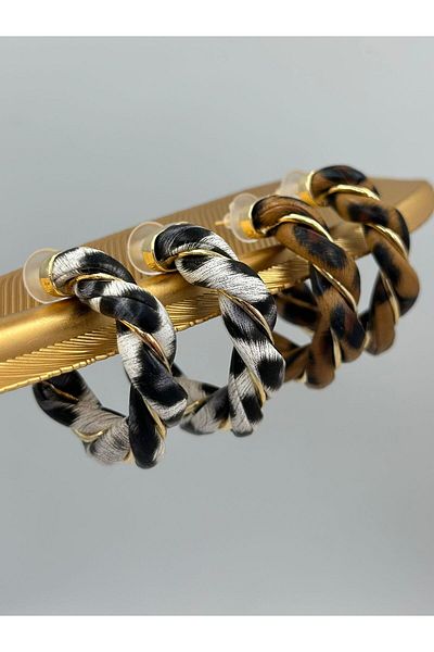 MyladyAccessoriess White Twisted Hoop Earrings - Leopard Pattern
