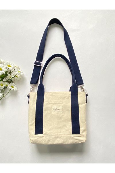 ASFAMA Zippered Canvas Bag - Tote Bag with Shoulder Strap